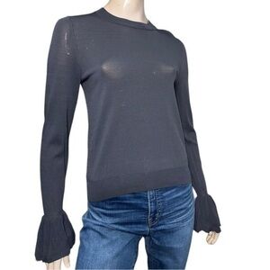 Leith Women’s Size S Dark Gray Rayon Nylon Tulip Cuffed Tight Knit Sweater